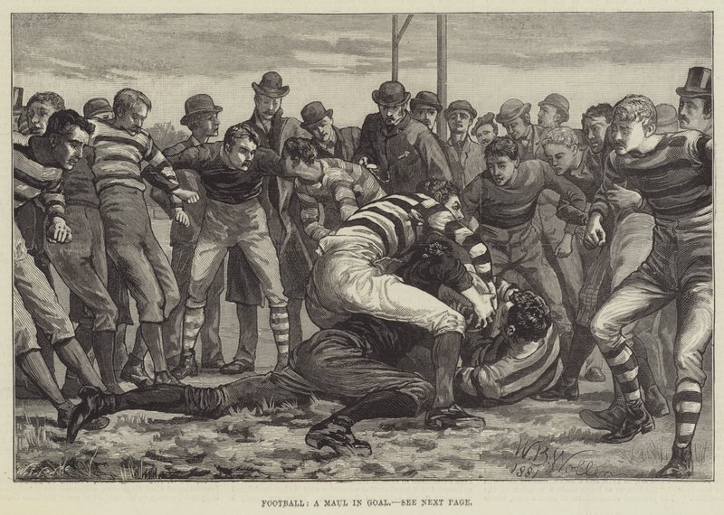 Fußball, ein Gedränge im Tor von William Barnes Wollen