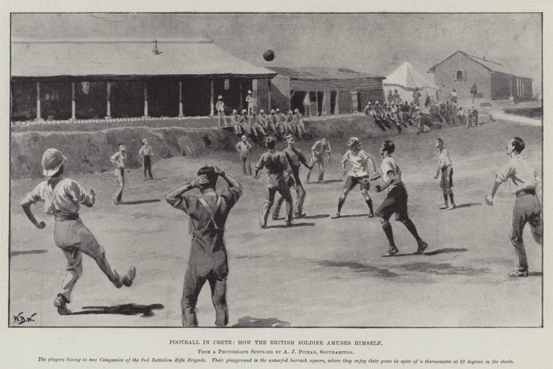 Fußball auf Kreta, wie sich der britische Soldat amüsiert von William Barnes Wollen