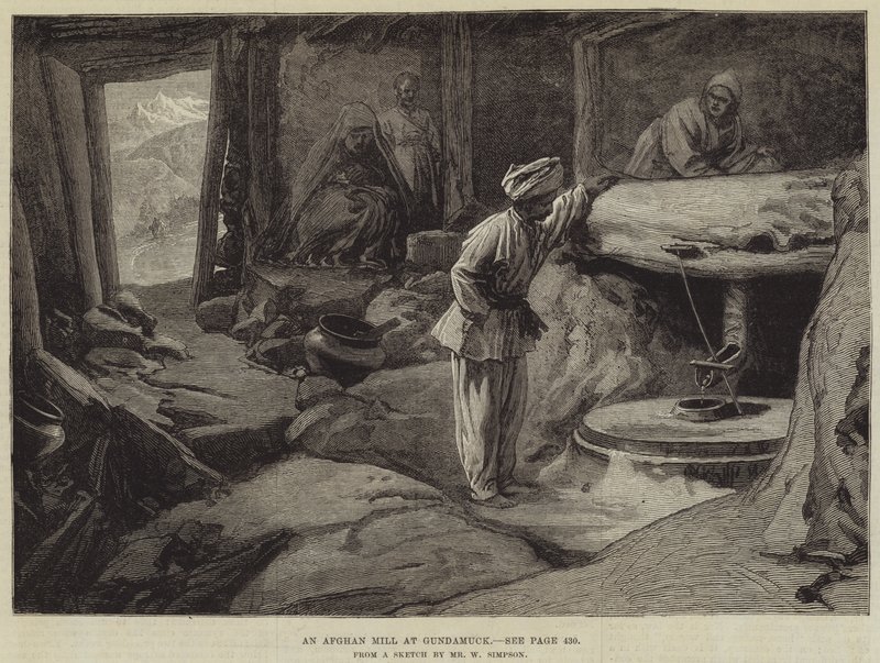 Eine afghanische Mühle in Gundamuck von William Crimea Simpson