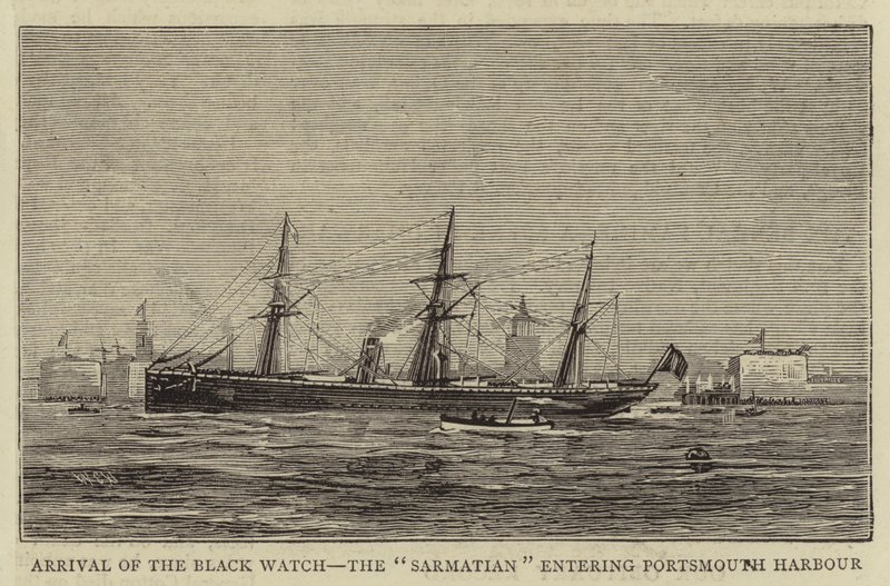 Ankunft der Black Watch, die Sarmatian läuft in den Hafen von Portsmouth ein von William Edward Atkins
