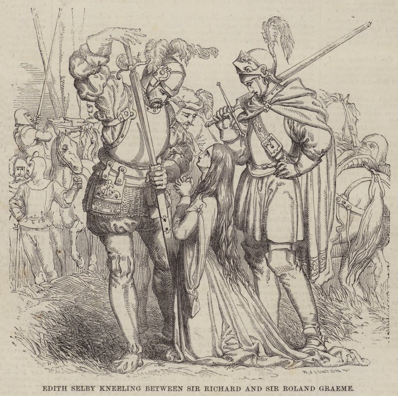 Edith Selby kniet zwischen Sir Richard und Sir Roland Graeme von William James Linton