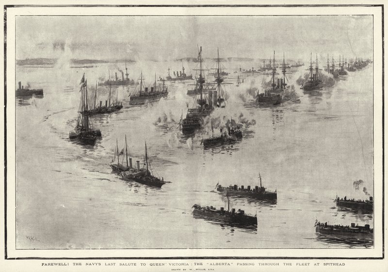 Abschied! Der letzte Gruß der Marine an Königin Victoria, die Alberta passiert die Flotte bei Spithead von William Lionel Wyllie