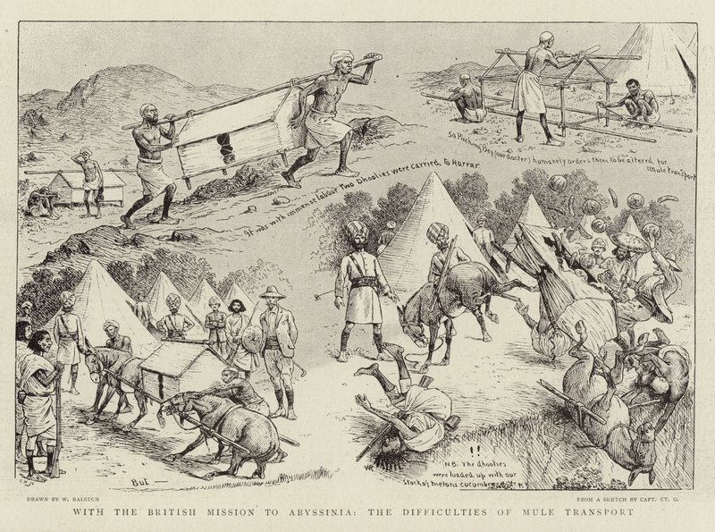 Mit der britischen Mission nach Abessinien, die Schwierigkeiten des Maultiertransports von William Ralston