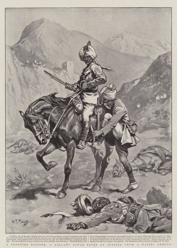 Eine Grenzepisode, ein tapferer Sowar rettet einen Offizier vor einem Waziri-Hinterhalt von William T. Maud