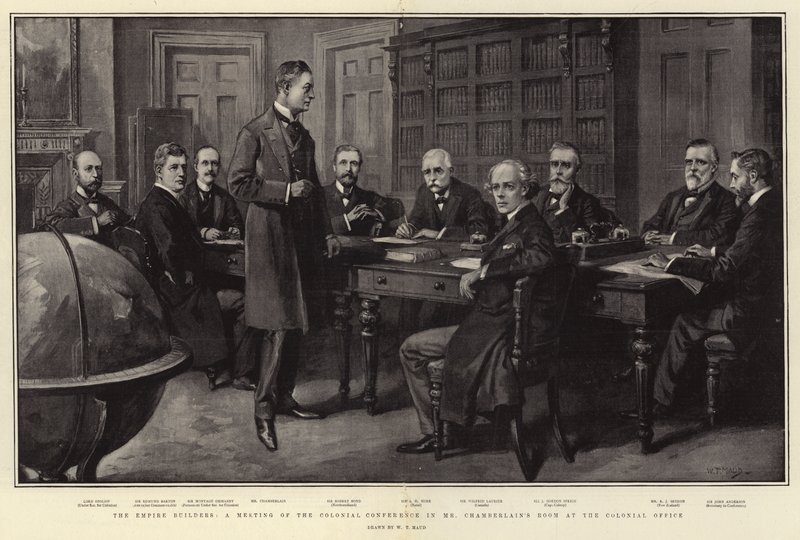Die Reichsbauer, ein Treffen der Kolonialkonferenz im Zimmer von Mr. Chamberlain im Kolonialamt von William T. Maud