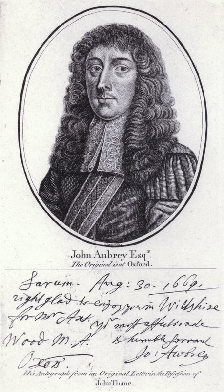 John Aubrey, englischer Antiquar, Naturphilosoph und Autor (Stich) von William (after) Faithorne