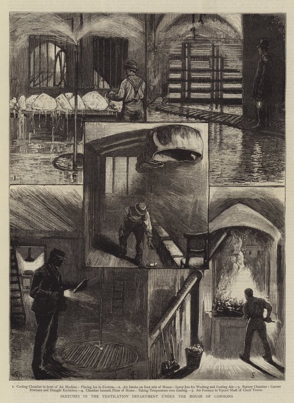 Skizzen in der Lüftungsabteilung unter dem House of Commons von William Bazett Murray