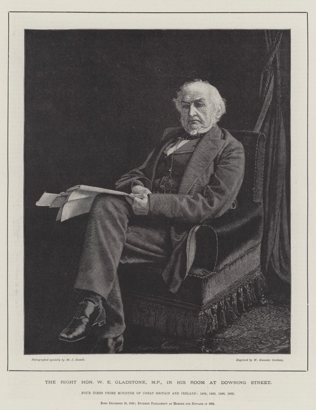 Der ehrenwerte W. E. Gladstone, MP, in seinem Zimmer in der Downing Street von William Biscombe Gardner