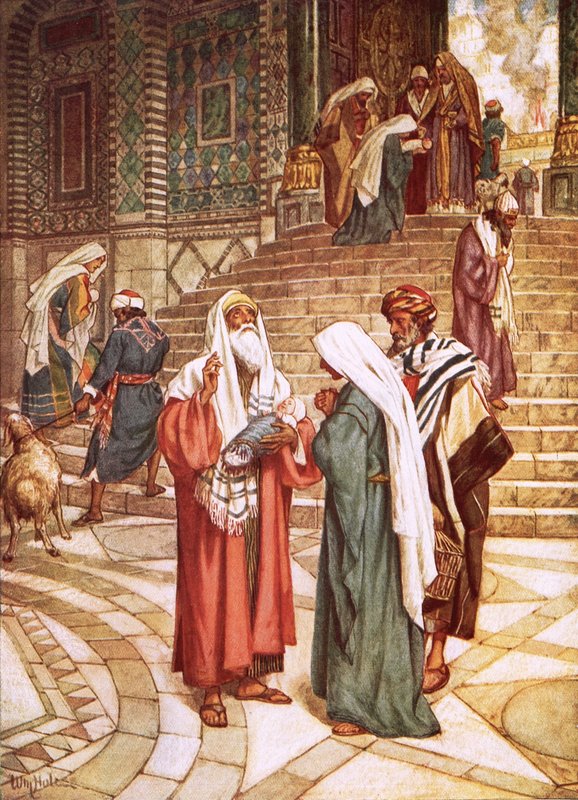 Das Jesuskind wird in den Tempel gebracht und von Simeon als Retter erkannt von William Brassey Hole