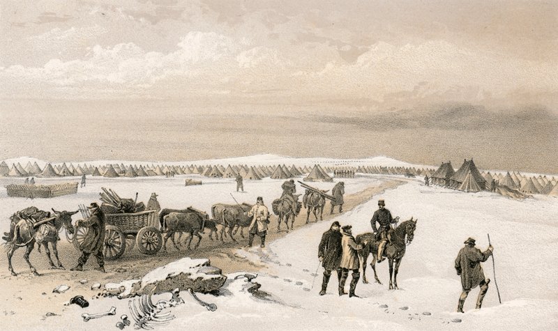 Das Lager der 1. Division, Blick nach Norden zum Lager der 2. Division, die Höhen von Inkermann in der Ferne von William Crimea Simpson