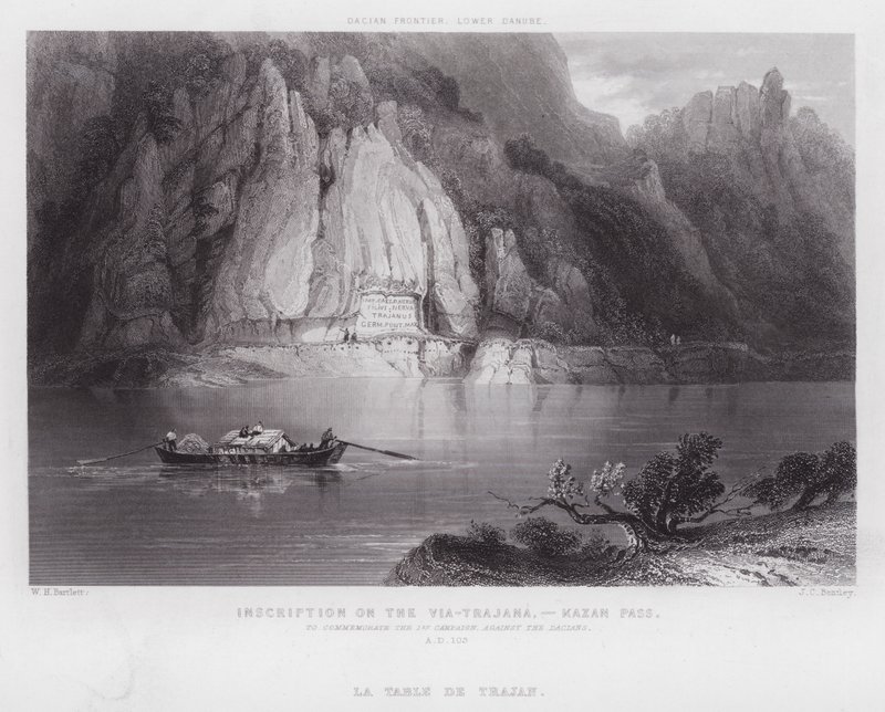 Inschrift auf der Via-Trajana, Kazan-Pass (Gravur) von William H. Bartlett