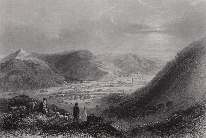 Berg Gerizim und das Tal von Nablus, vom Berg Ebal (Gravur) von William H. Bartlett