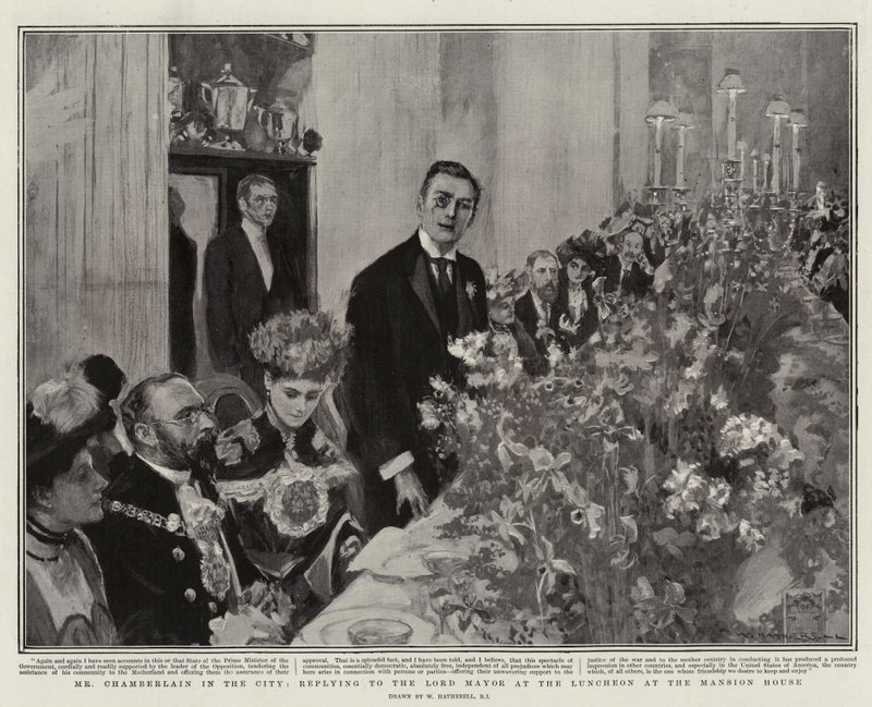Mr Chamberlain in der Stadt, Antwort an den Lord Mayor beim Mittagessen im Mansion House von William Hatherell