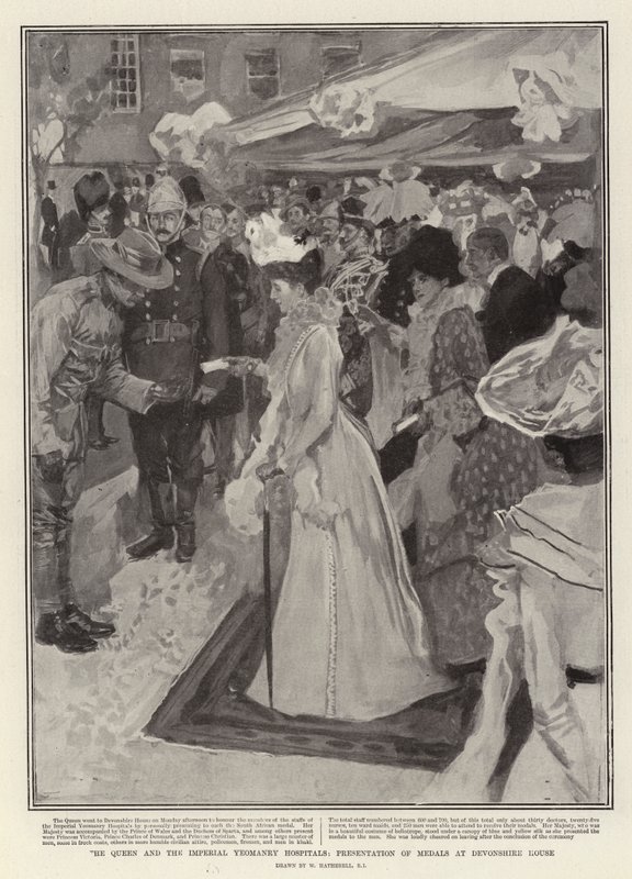 Die Königin und die Imperial Yeomanry Krankenhäuser, Medaillenverleihung im Devonshire House von William Hatherell