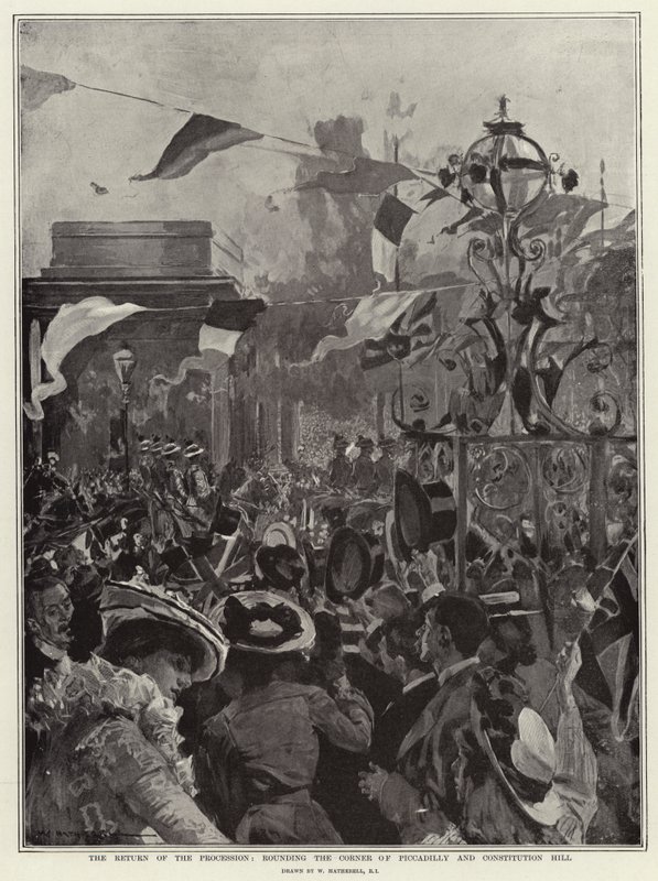 Die Rückkehr der Prozession, Ecke Piccadilly und Constitution Hill von William Hatherell