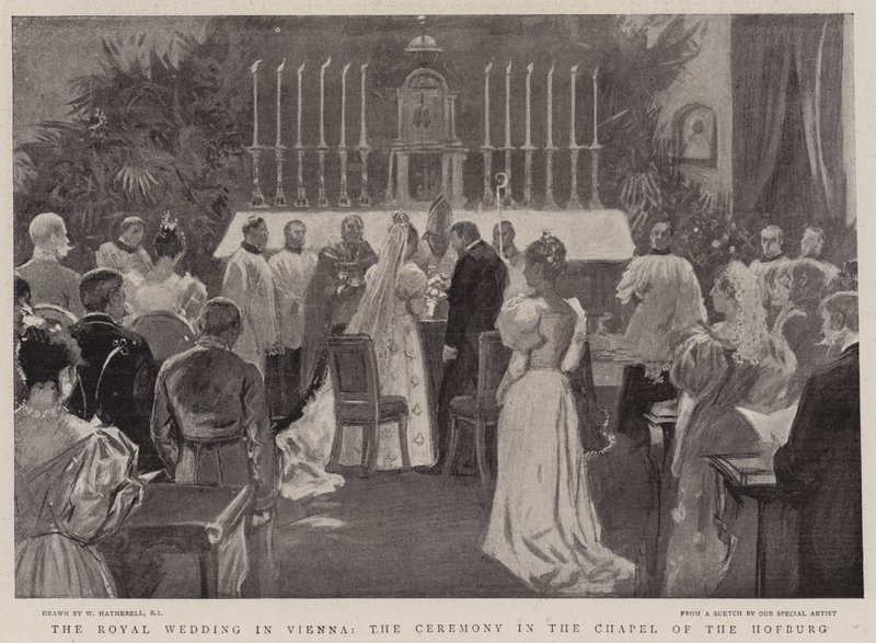 Die königliche Hochzeit in Wien, die Zeremonie in der Kapelle der Hofburg von William Hatherell