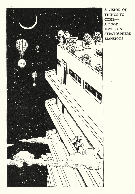 Eine Vision der Dinge, die kommen werden, Ein Dachidyll auf Stratosphere Mansions von William Heath Robinson