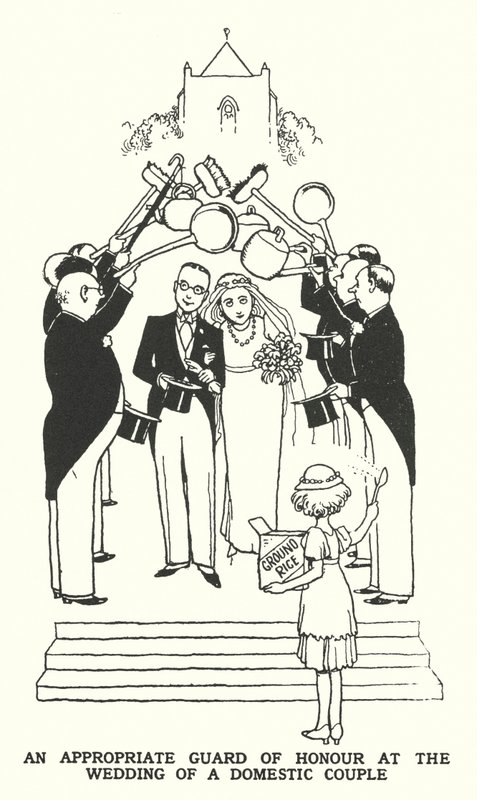 Eine passende Ehrenwache bei der Hochzeit eines Hausangestelltenpaares von William Heath Robinson