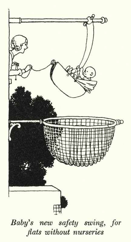 Babys neue Sicherheitsschaukel, für Wohnungen ohne Kinderzimmer von William Heath Robinson