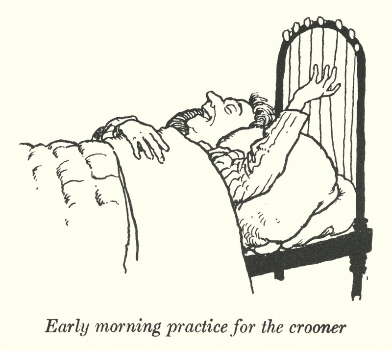 Frühmorgendliches Üben für den Sänger (Litho) von William Heath Robinson