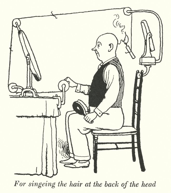 Zum Sengen der Haare am Hinterkopf von William Heath Robinson