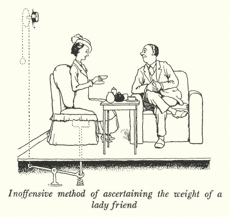 Unauffällige Methode, das Gewicht einer Freundin zu ermitteln (Lithografie) von William Heath Robinson