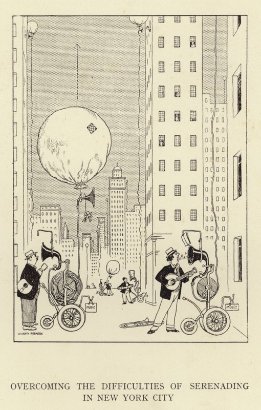Überwindung der Schwierigkeiten des Ständchens in New York City von William Heath Robinson