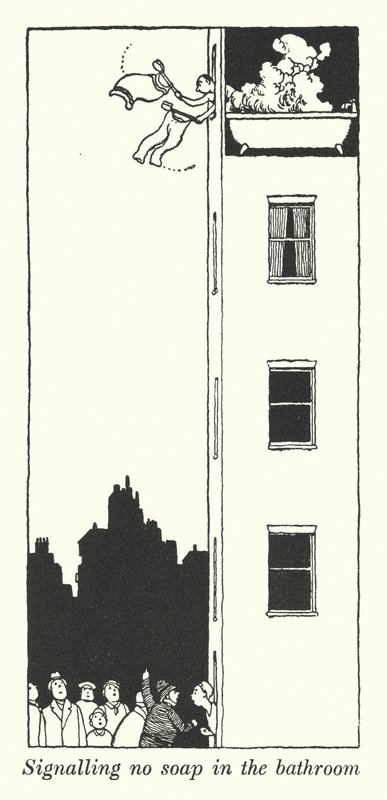 Signalisiert keine Seife im Badezimmer (Litho) von William Heath Robinson