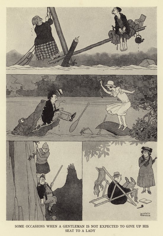 Einige Gelegenheiten, bei denen ein Gentleman nicht erwartet wird, seinen Platz einer Dame zu überlassen von William Heath Robinson