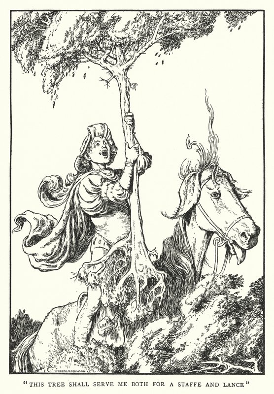 "Dieser Baum soll mir sowohl als Stab als auch als Lanze dienen" von William Heath Robinson