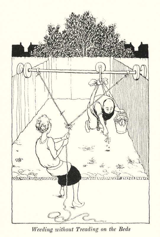 Unkrautjäten ohne auf die Beete zu treten von William Heath Robinson