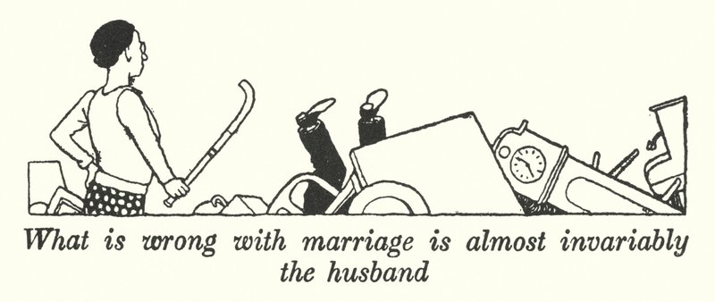 Was an der Ehe fast immer falsch ist, ist der Ehemann (Lithografie) von William Heath Robinson
