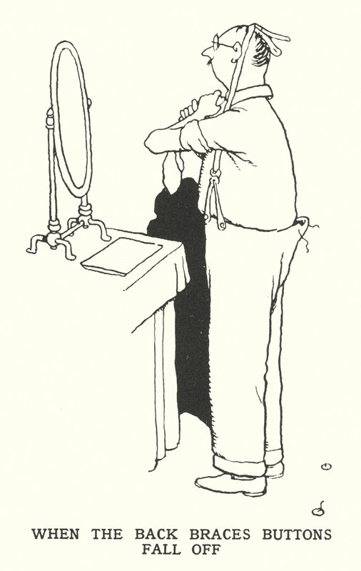 Wenn die Knöpfe der Rückenstütze abfallen (Lithografie) von William Heath Robinson