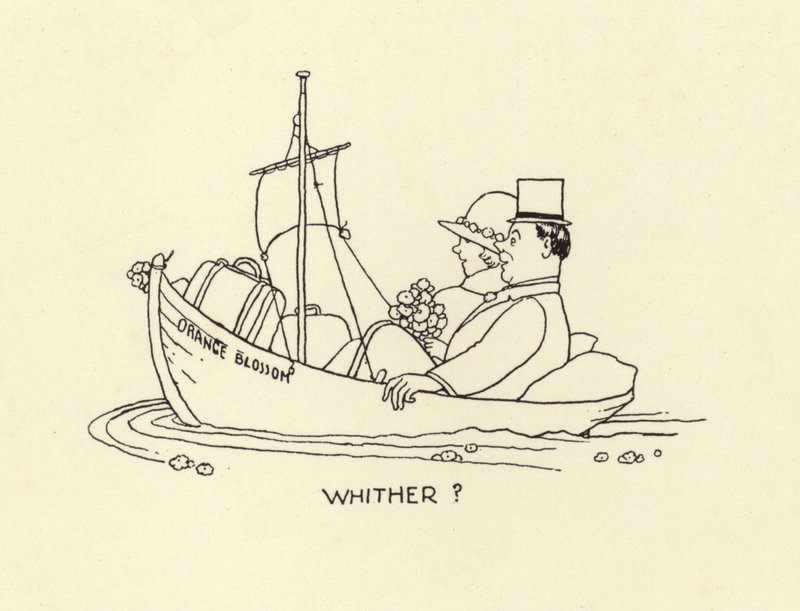 Wohin, verheiratetes Paar auf dem Meer des Ehelebens von William Heath Robinson