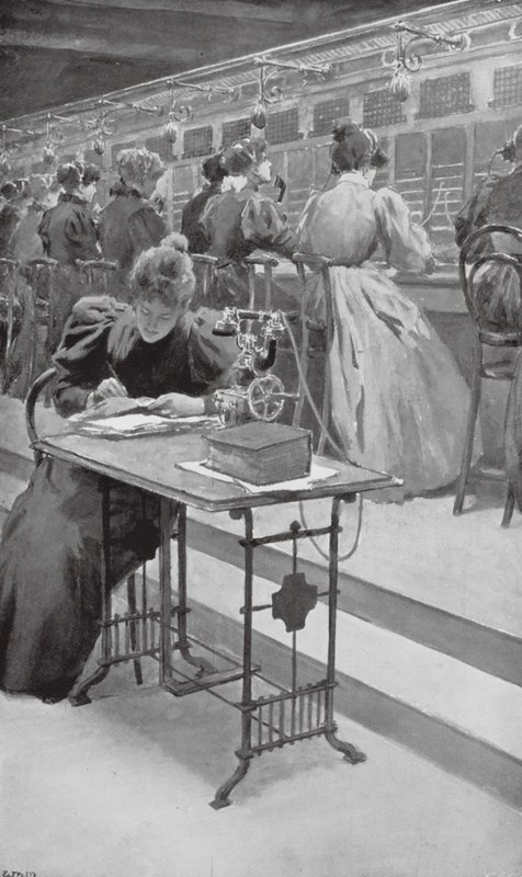 Bei der Arbeit in einem Telefonraum von William Henry (after) Margetson