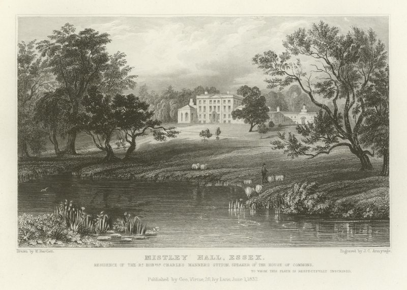 Mistley Hall, Essex, Residenz des ehrenwerten Charles Manners Sutton, Sprecher des Unterhauses von William Henry Bartlett