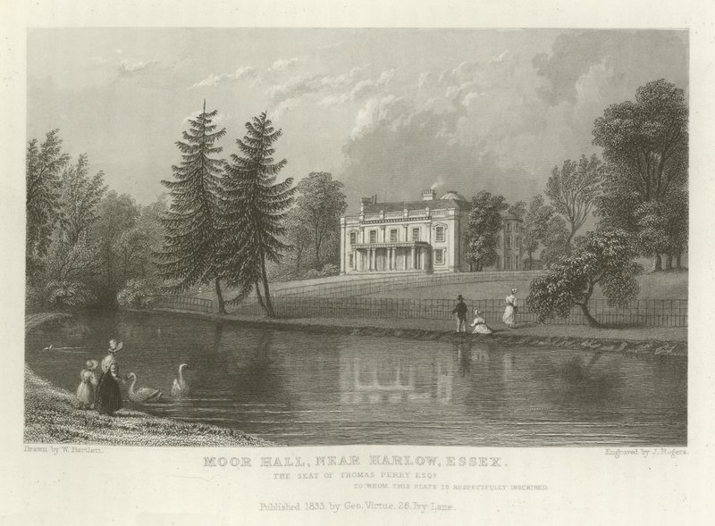 Moor Hall, bei Harlow, Essex, der Sitz von Thomas Perry, Esquire von William Henry Bartlett