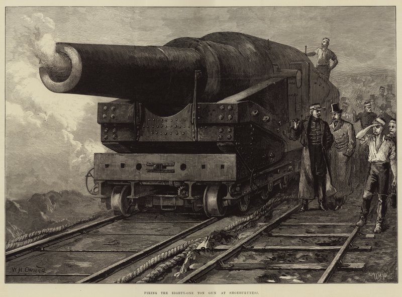 Abfeuern der Achtzig-Ein-Tonnen-Kanone in Shoeburyness von William Heysham Overend