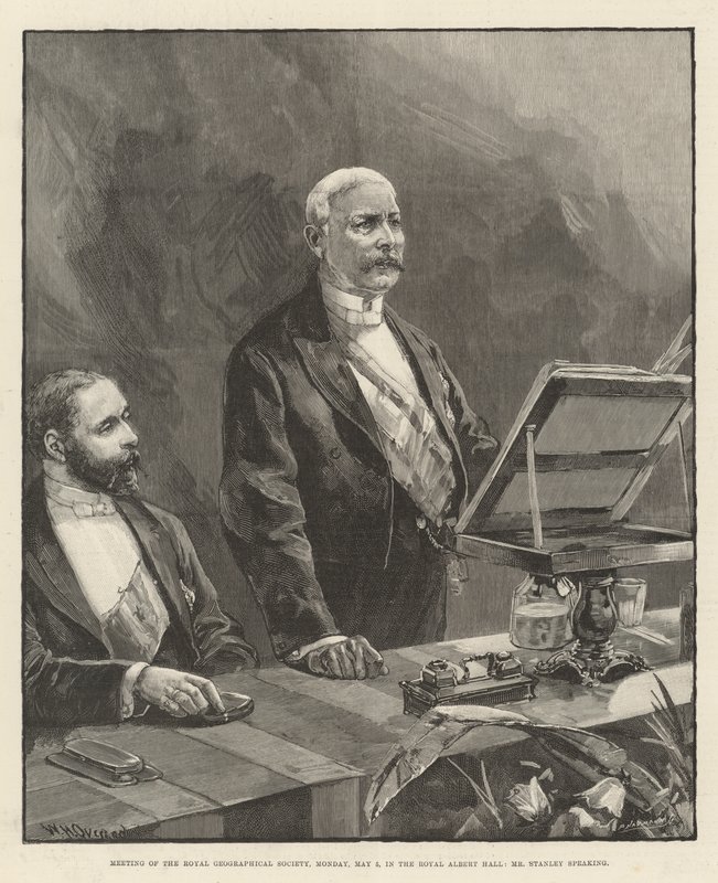 Treffen der Royal Geographical Society, Montag, 5. Mai, in der Royal Albert Hall, Mr. Stanley spricht von William Heysham Overend