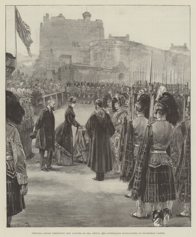 Prinzessin Louise überreicht neue Farben an die Argyll und Sutherland Highlanders auf der Burg Edinburgh von William Heysham Overend