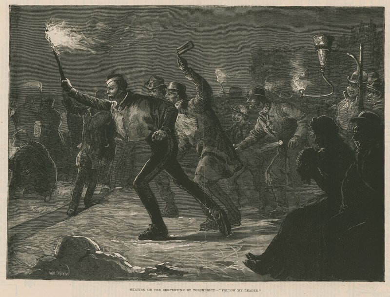 Schlittschuhlaufen auf der Serpentine bei Fackellicht von William Heysham Overend
