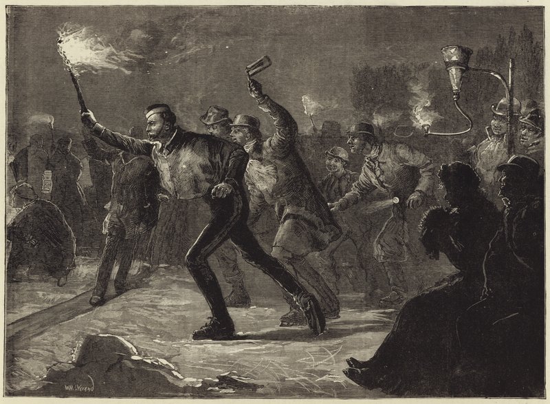 Schlittschuhlaufen auf der Serpentine bei Fackellicht (Gravur) von William Heysham Overend