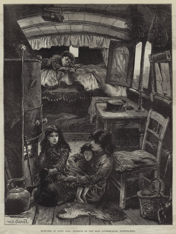 Skizzen aus dem Zigeunerleben, Innenansicht eines Wagens in der Nähe der Latimer-Road, Notting-Hill von William Heysham Overend