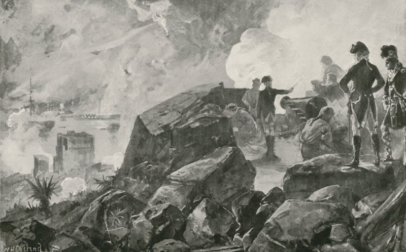 Die Zerstörung der spanischen Belagerungsschiffe durch die Briten in Gibraltar von William Heysham Overend