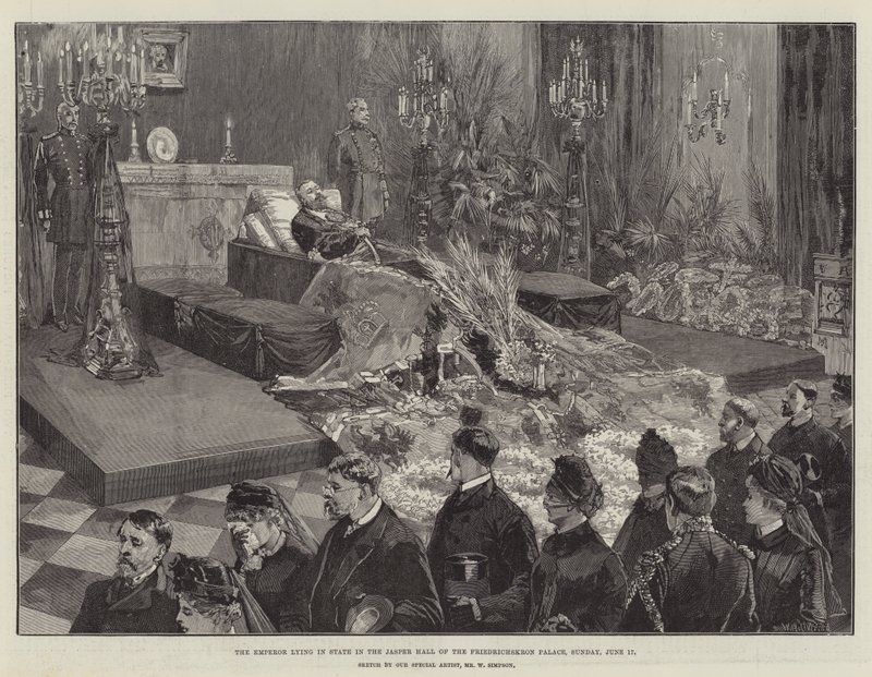Der Kaiser aufgebahrt in der Jaspishalle des Friedrichskron-Palastes, Sonntag, 17. Juni von William Heysham Overend