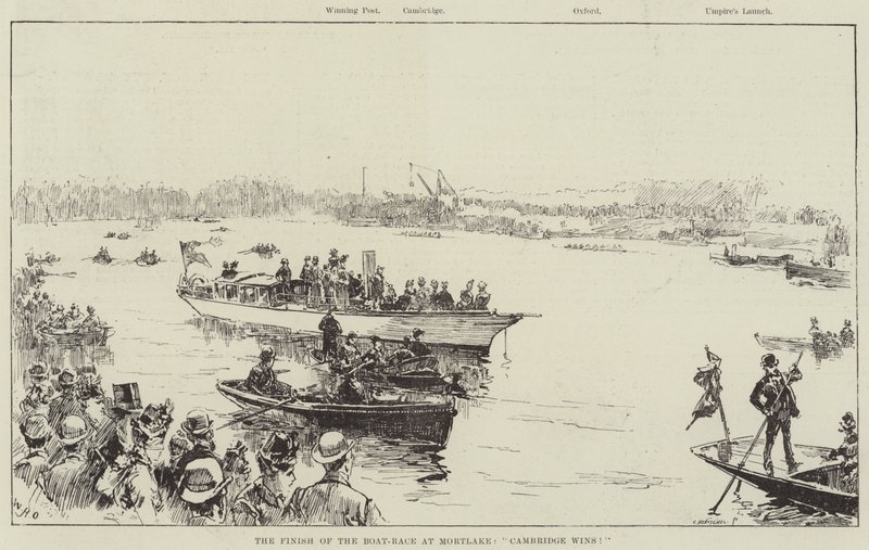 Das Ende des Bootsrennens in Mortlake, Cambridge gewinnt! von William Heysham Overend