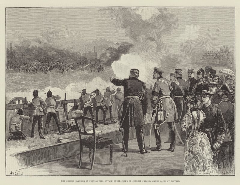 Der deutsche Kaiser in Portsmouth, Angriff unter dem Schutz von Colonel Crease