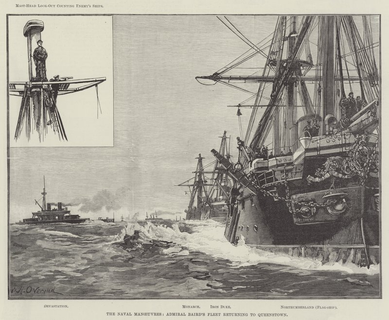 Die Marine-Manöver, Admiral Bairds Flotte kehrt nach Queenstown zurück von William Heysham Overend