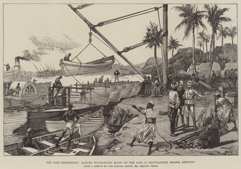 Die Nil-Expedition, Boote entladen Boote am Nil auf der Insel Elephantine, Assouan von William Heysham Overend