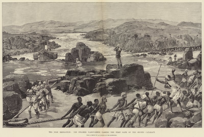 Die Nil-Expedition, der Dampfer Nassif-Kheir passiert das erste Tor des zweiten Katarakts von William Heysham Overend